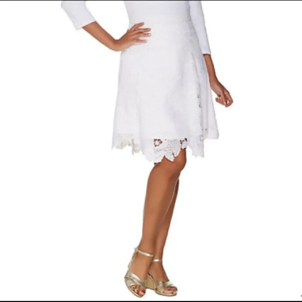 Isaac Mizrahi Floral Lace Skirt Bright White